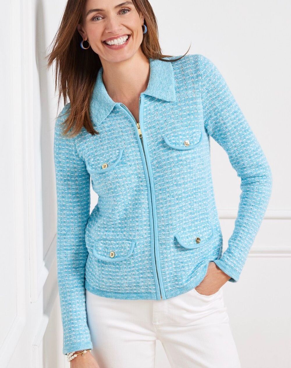 NWT Talbots Knit Collared Zippered Cardigan Sweater Women’s Size PS
